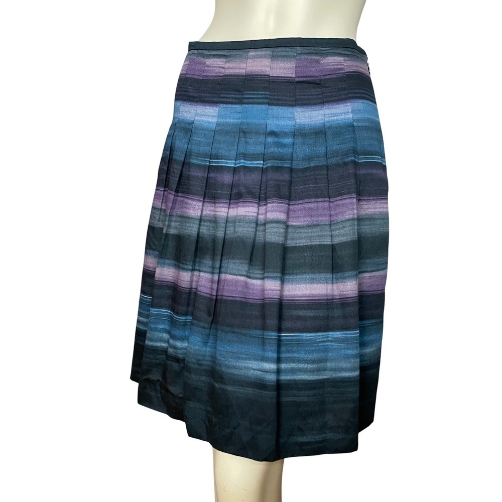 LOFT Pleated Skirt Lined Striped Women Petite 0 Purple Blue Black Lightweight